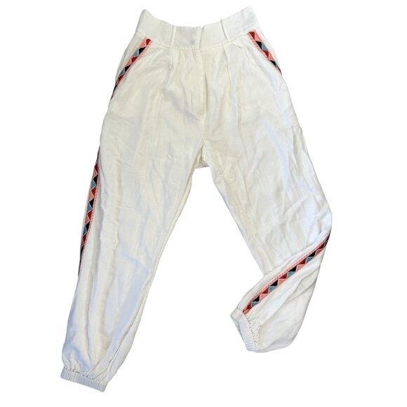 Tularosa women's Small White High-Waisted Joggers W/ Embroidered Side - Picture 1 of 14
